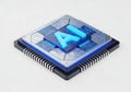 Glowing ai chip symbol on a microprocessor Royalty Free Stock Photo