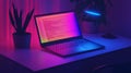 Glowing AI document editor enhances writing on a modern desk at night. Generative AI