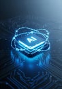 Glowing AI Microchip with Electric Circuits and Data Streams Royalty Free Stock Photo