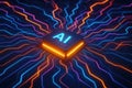 Glowing AI Microchip with Orange and Blue Circuitry Lines Radiating Outwards artificial intelligence Royalty Free Stock Photo