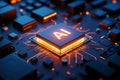 Glowing ai processor on a circuit board signifies advanced technology Royalty Free Stock Photo