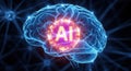Glowing ai text illuminates digital brain for artificial intelligence concepts Royalty Free Stock Photo