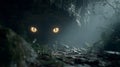 Glowing Animal Eyes in Dark Forest Cave Royalty Free Stock Photo