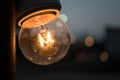 Glowing antique filament light bulb