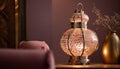 Glowing antique lamp adds elegance to room generated by AI