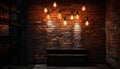 Glowing antique lamp brightens old brick wall generated by AI