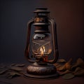 Glowing antique lantern burning with natural flame generated by AI