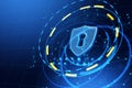 Glowing antivirus shield icon on blue web page background. Safety and protection concept. Royalty Free Stock Photo