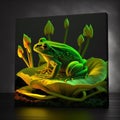 Green Frog Art On Canvas Glowing With Light, Generative Ai Royalty Free Stock Photo