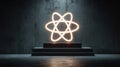 Glowing Atom Icon on a Dark Background with Industrial Texture Royalty Free Stock Photo