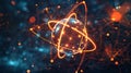 Glowing Atom Model in Digital Space. Dynamic Science Concept. Illustration for Futuristic Design. Quantum Physics Royalty Free Stock Photo