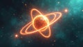 Glowing atom model with orbiting particles glows. Science, discovery, and research concepts are represented with this digital Royalty Free Stock Photo