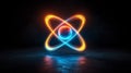 Glowing atom representation with blue and orange orbits. Royalty Free Stock Photo