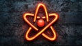 Glowing atom symbol on brick wall, science concept Royalty Free Stock Photo
