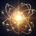Glowing atomic structure with orbiting electrons and bright nucleus Royalty Free Stock Photo