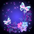 Glowing background with flowers and butterflies