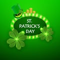 Glowing banners with hat and coins for St Patricks Day