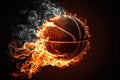 Glowing Basketball Ball Burning on Fire in Orange Flames. Generative AI Royalty Free Stock Photo