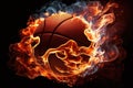 Glowing Basketball Ball Burning on Fire in Orange Flames. Generative AI Royalty Free Stock Photo