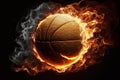 Glowing Basketball Ball Burning on Fire in Orange Flames. Generative AI Royalty Free Stock Photo