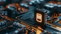 Glowing Battery Icon on Cyberpunk Circuit Board, Futuristic Technology Concept in Neon Colors