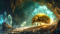 Glowing Beetle in Crystal Cave Fantasy Scene Royalty Free Stock Photo