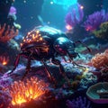 Glowing beetle underwater coral reef scene Royalty Free Stock Photo
