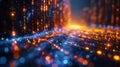 Glowing Binary Code Rain Falling in 3D Perspective Futuristic Data Visualization Clean Vector Digital Concept Royalty Free Stock Photo