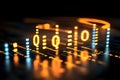 Glowing binary digits and circuits in a dark digital environment Royalty Free Stock Photo