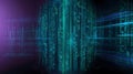 A Digital Landscape Featuring Glowing Binary Code Cascading in a 3D Matrix Amidst a Dark Background at Night Royalty Free Stock Photo
