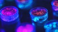 Glowing bioengineered cells under microscope, breakthrough in biotech research Royalty Free Stock Photo