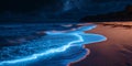 Glowing Bioluminescent Beach at Night Royalty Free Stock Photo