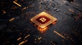 Glowing bitcoin symbol on digital circuit board