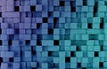 Glowing black and blue squares background pattern 3D rendering