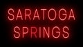 Glowing and blinking red retro neon sign for SARATOGA SPRINGS