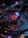 Glowing Bloch Sphere in Abstract Circuitry