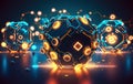 Glowing blockchain blocks concept generative AI Royalty Free Stock Photo
