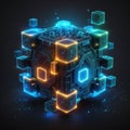 Glowing blockchain concept with cube shaped blocks generative AI Royalty Free Stock Photo