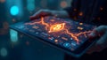 Glowing Blockchain Network Displayed on Digital Tablet with Futuristic Interface Royalty Free Stock Photo