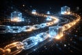 Glowing Blockchain Network with Floating Data Cubes Royalty Free Stock Photo