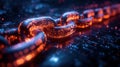 Glowing blockchain technology chain close-up