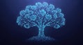 Glowing blue abstract tree with intricate branches and detailed foliage on Royalty Free Stock Photo