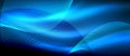 Glowing blue abstract wave on dark, shiny motion, magic space light. Techno abstract background