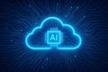 Glowing blue AI chip inside a cloud shape with digital circuit lines artificial intelligence cloud computing Royalty Free Stock Photo