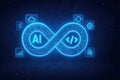 Glowing Blue AI and Coding Symbol in Infinity Loop on Circuit Board Background artificial intelligence Royalty Free Stock Photo