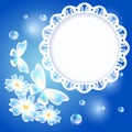 Transparent butterflies, flowers and openwork frame Royalty Free Stock Photo