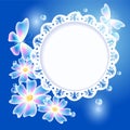 Transparent butterflies, flowers and openwork frame Royalty Free Stock Photo