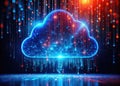 Glowing Blue Binary Clouds Futuristic Data Storage in a Digital Rainstorm A Visual Representation of Cloud Computings Royalty Free Stock Photo