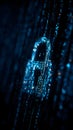 Futuristic Encryption Concept with Glowing Blue Falling Data Code and Padlock Icon Royalty Free Stock Photo