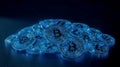 Glowing Blue Bitcoin Coins Pile on Dark Surface Royalty Free Stock Photo